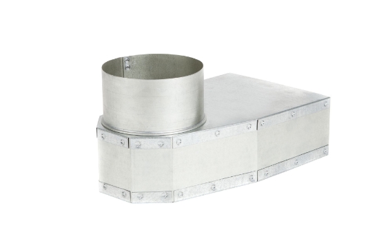 Afbeeldingen van Lepe hoek D150 t.b.v. kanaal, H=70 mm 205 x 80, instortkanaal